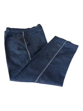 St John Sport Dark Gray Wash Denim Jeans with Silver Stud Side Trim Sz 14 EUC